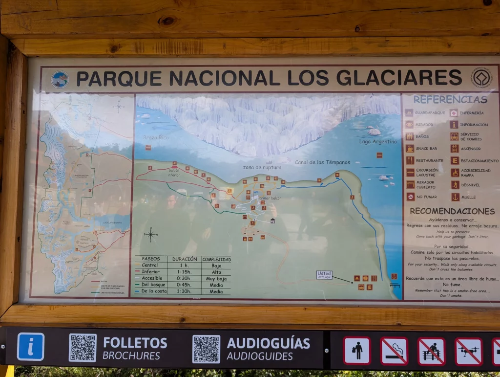 Karte mit einer Übersicht der Wanderwege am Perito-Moreno-Gletscher